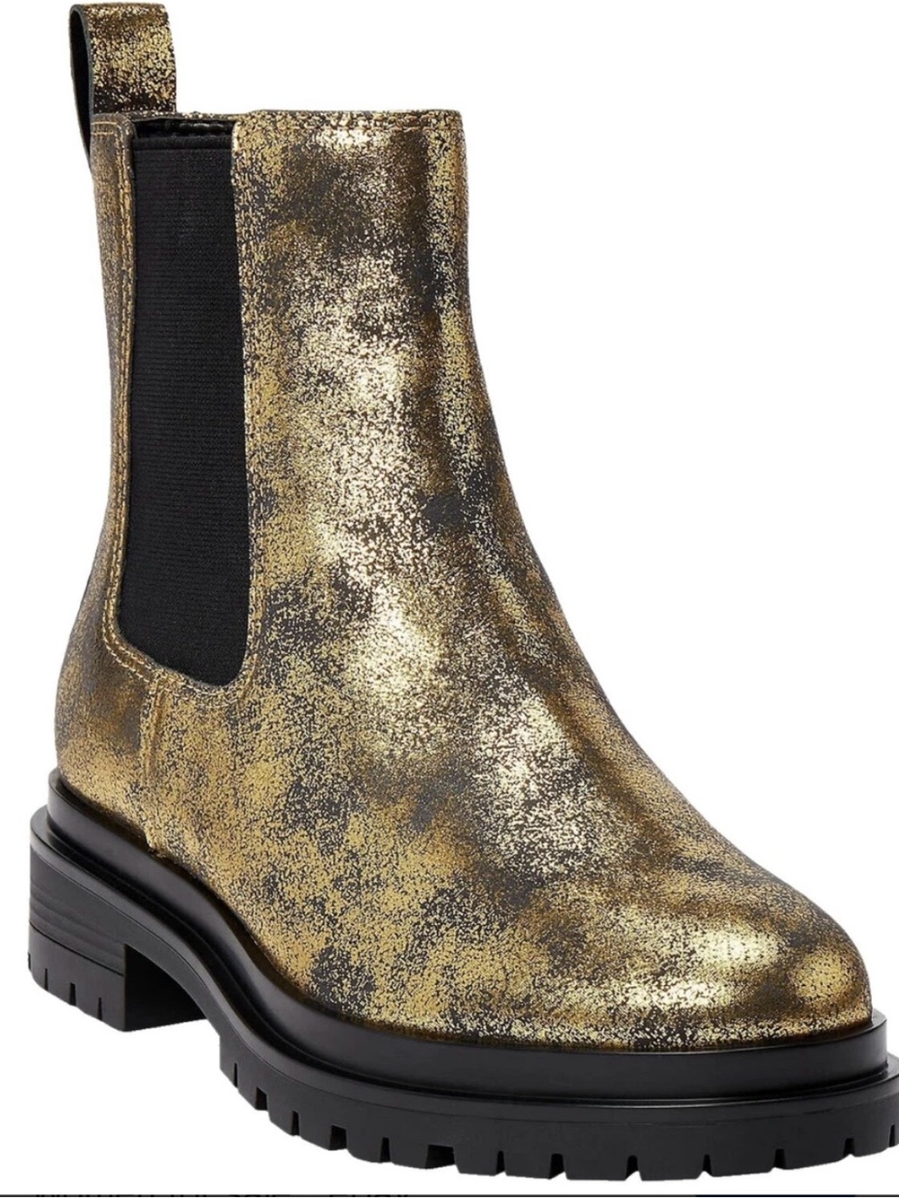 Ralph Lauren NWT Corinne Pull on Chelsea Leather Metallic Gold Ankle Boots size